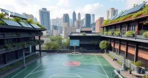 Tecnologias verdes em quadras de basquete urbanas_ energia solar e reutilização de água